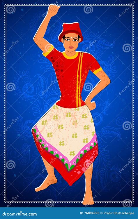 Man Performing Koli Folk Dance Of Maharashtra India Stock Illustration