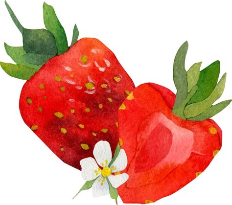 Composi O Aquarela De Morango Vermelho Morangos E Flores Brancas