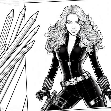 Coloriage Black Widow Et Crayons Pour La Coloration