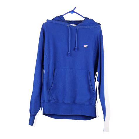 Reverse Weave Champion Hoodie Small Blue Cotton Blend