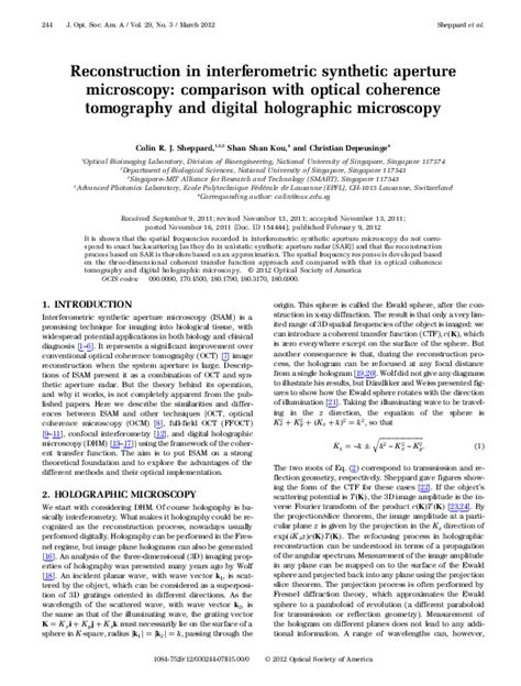 Pdf Reconstruction In Interferometric Synthetic Aperture Microscopy