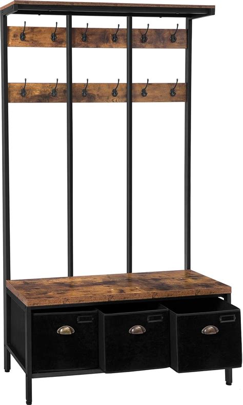 Hoobro Large Coat Rack Industrial Hall Tree With Storage Boxes And