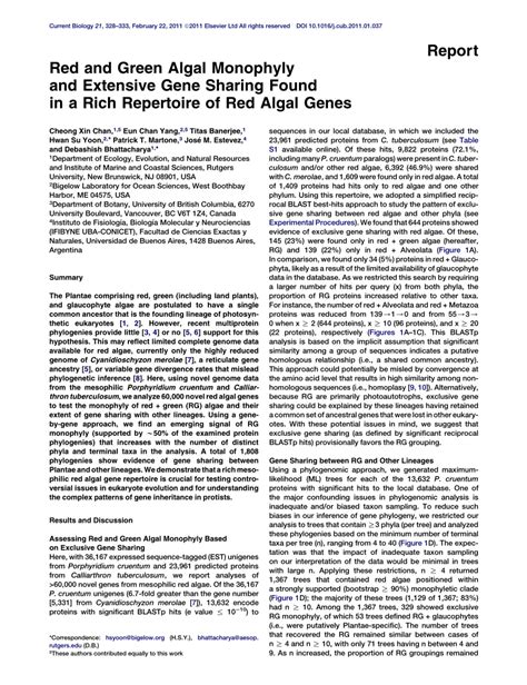 Pdf Red And Green Algal Monophyly And Extensive Gene Sharing Found In