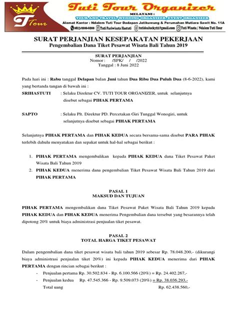 Surat Perjanjian Kesepakatan Kerja Pdf