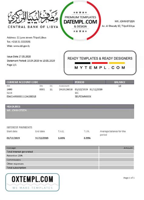 Libya Central Bank Of Libya Proof Of Address Bank Statement Template In