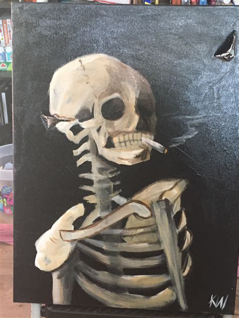 24x18 Van Gogh Smoking Skeleton Impressionism Painting Famous Etsy