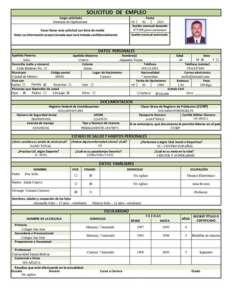 Solicitud De Empleo Llena Datos Que Contiene Y Ejemplo