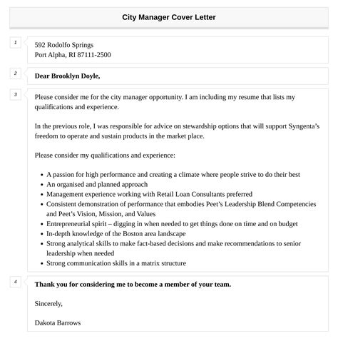 City Manager Cover Letter Velvet Jobs