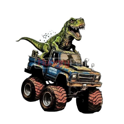 T Rex Dinosaur Riding A Monster Truck Artsy Theme PNG Etsy