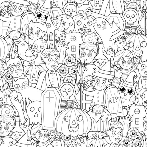 Premium Vector Black And White Seamless Pattern With Halloween Characters Doodle Coloring