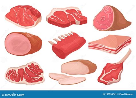 Sistema Plano Del Vector De Productos De Carne Fresca Iconos Del