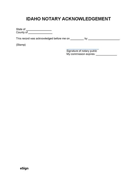 Free Idaho Notary Acknowledgment Form Pdf Word