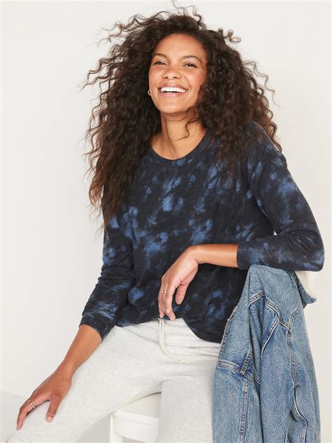 Oversized Cozy Knit Long Sleeve Printed T Shirt For Women Old Navy