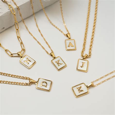 Gold Mother Of Pearl Initial Necklace Initial Necklace Letter