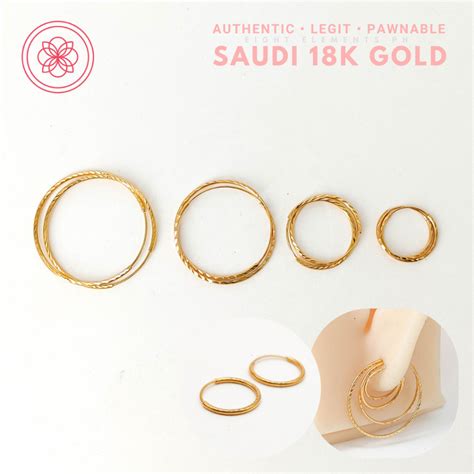 Cod Pawnable K Earrings Real Pure Saudi Gold Frosted Thin Hoop Loop