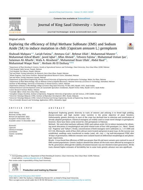 PDF Exploring The Efficiency Of Ethyl Methane Sulfonate EMS And