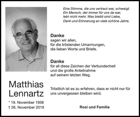 Traueranzeigen Von Matthias Lennartz Aachen Gedenkt