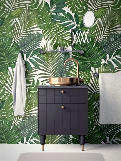 Tropical Removable Wallpaper Palm Leaves Wallpaper Modern Wallpaper