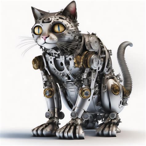 Premium Photo Illustration Of A Robot Cat With Character