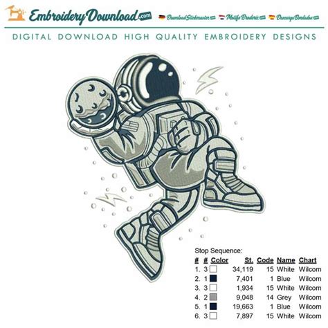 Astronaut Slam Dunk Embroidery Design Download - EmbroideryDownload