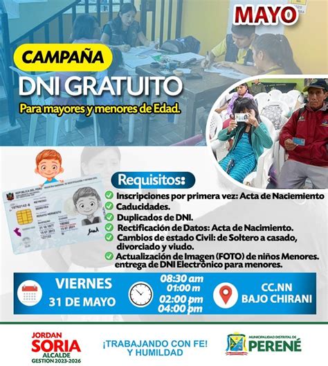 Campaña De Dni Gratuito Campañas Municipalidad Distrital De Perene Plataforma Del Estado