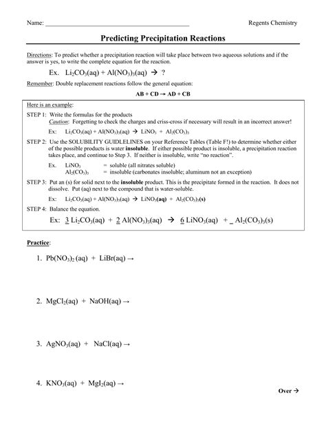 Precipitation Reaction Worksheet Worksheets For Kindergarten