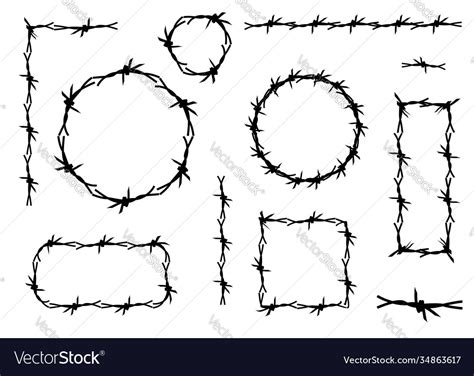 Barbed Wire Frame Border Pattern Set Icon Isolated