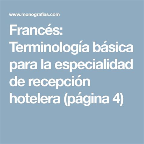 Franc S Terminolog A B Sica Para La Especialidad De Recepci N Hotelera