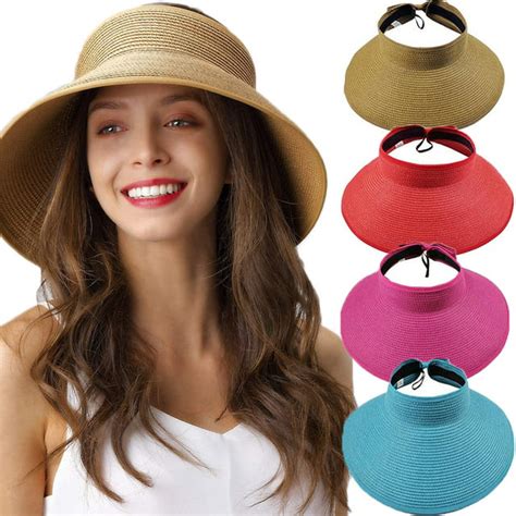 Ludlz Women Foldable Straw Sun Visors Sun Protecetion Wide Brim Sun