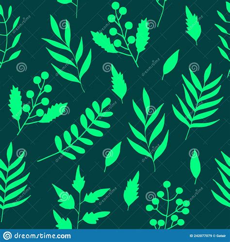 Flowers And Leaves Seamless Pattern Hand Drawn Minimalism