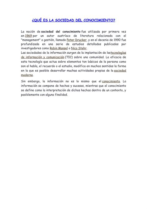 Qu Es La Sociedad Del Conocimiento Pdf