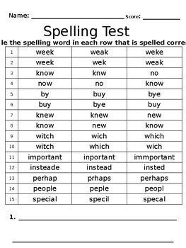 Editable Multiple Choice And Blank Spelling Test Template By Marla