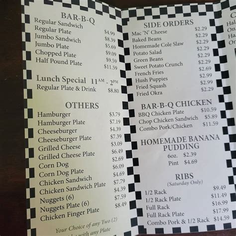 Menu at Little Pigs Bar-B-Q, Travelers Rest