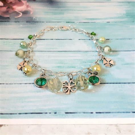 Good luck bracelet gift for her, 4 leaf clover bracelet summer bracelet ...