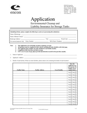 Fillable Online Pollution Liability And Cleanup Costs Insurance For