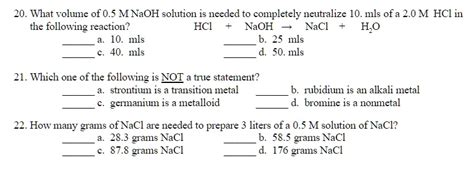 Solved What Volume Of M Naoh Solution Is Needed To Completely