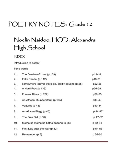 Grade Poetry Notes Pdf