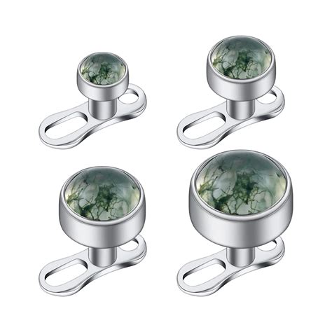 Right Grand Astm F Titanium G Dermal Anchor Top With Natural Green