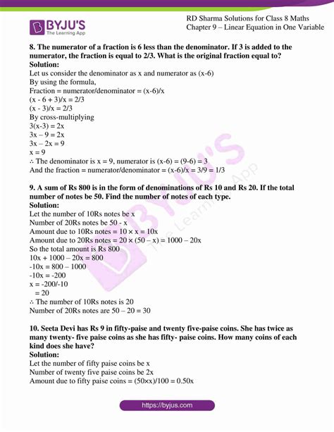 RD Sharma Solutions For Class 8 Chapter 9 Linear Equation In One