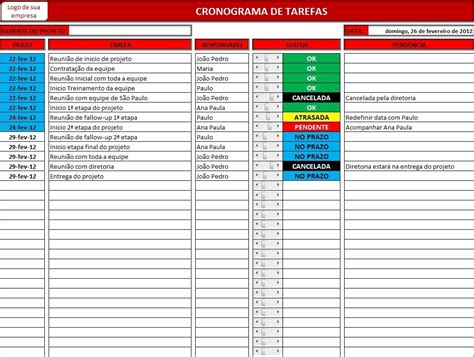 Cronograma De Tarefas Planilha Pronta