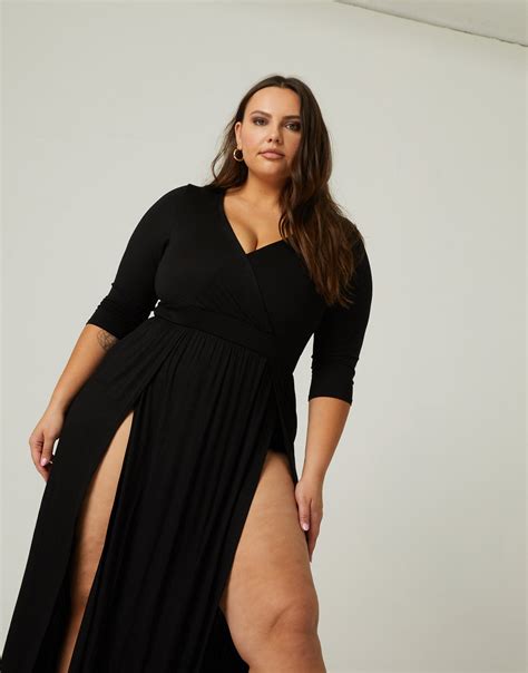 Plus Size Sultry Double Slit Dress Plus Size Dresses Maxi Romper