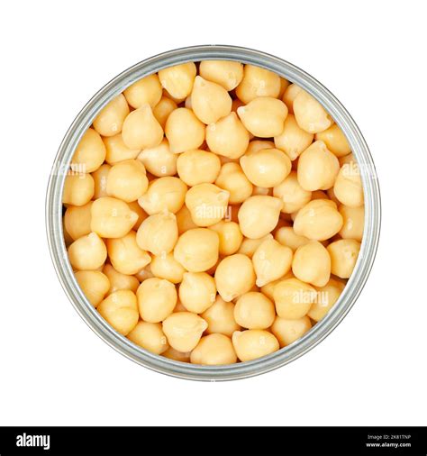 Chickpeas In An Opened Can Cooked And Canned Chick Peas High In