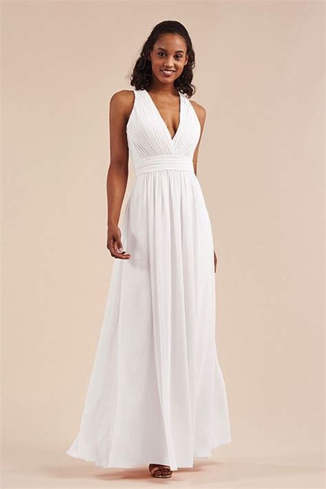 Poly Chiffon Long Bridesmaid Dress With V Neckline