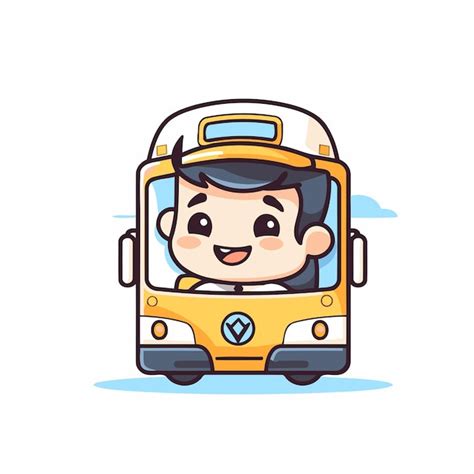 Un Mignon Garçon Voyageant En Bus Illustration Vectorielle Dans Le