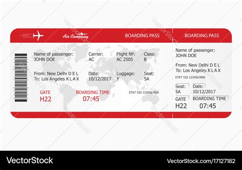 Airplane ticket boarding pass ticket template Vector Image