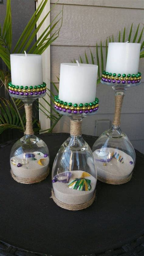 Mardi Gras Upside Down Wine Glass Candle Holders Set Etsy Crafts For Teens Crafts To Sell