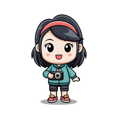 Premium Vector Cute Asian Girl Character Using A Camera