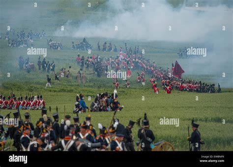 Spectacular reenactment of the Battle of Waterloo on the original battlefield in Belgium to ...