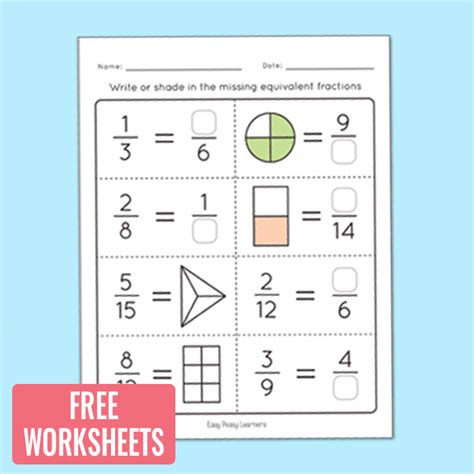 Equivalent Fractions Worksheets - Fractions Unit - Easy Peasy Learners