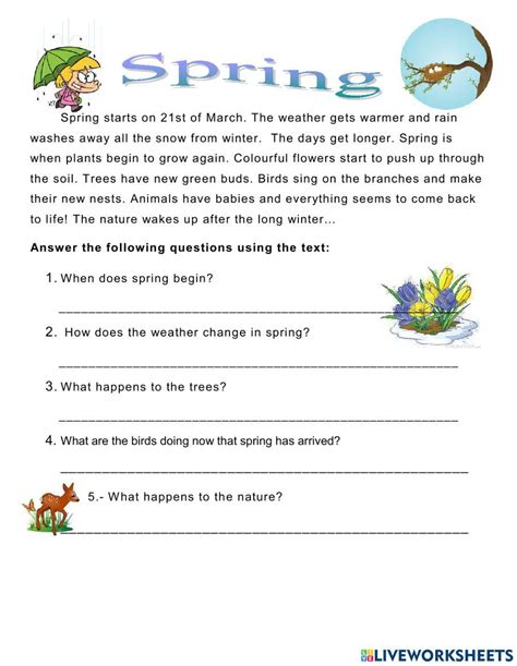 Spring Reading Comprehension Online Exercise For Live Worksheets